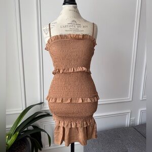 Ruffled Brown Sleeveless Mini Dress